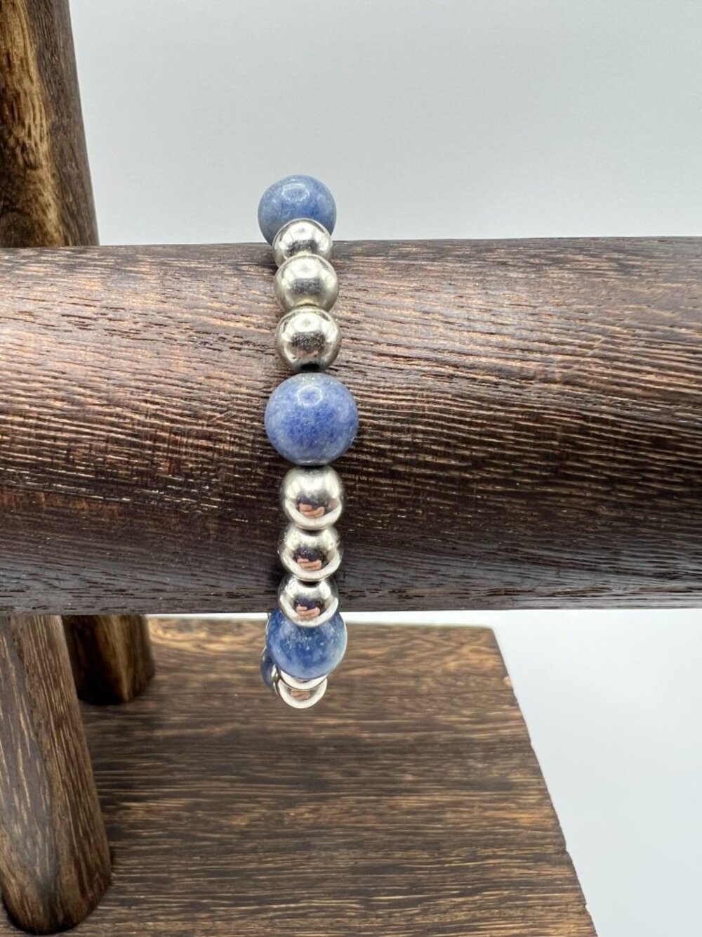 Silver & Blue Beaded Stretch Bracelet - Handmade Jewelry For All Occasions